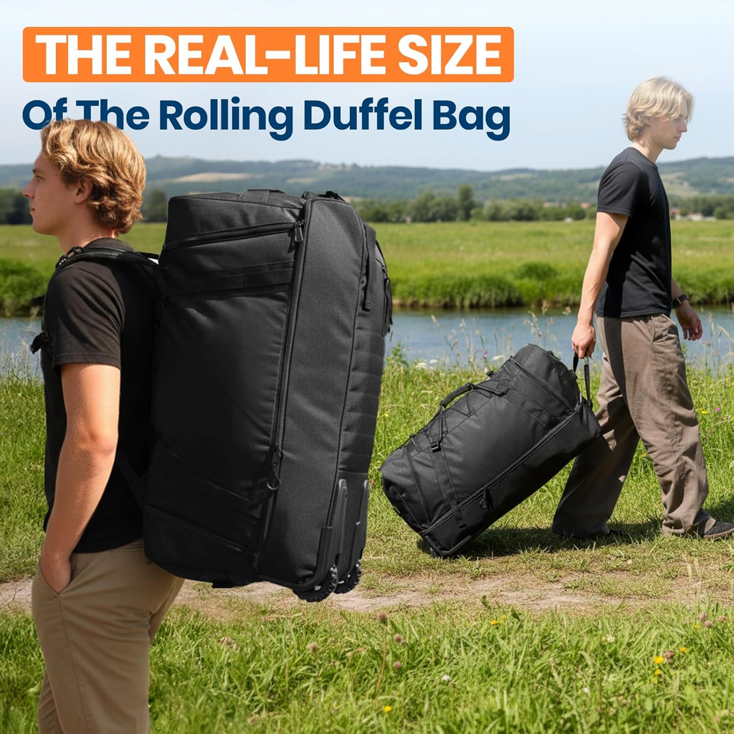 Fanwoli 85L 100L Large Rolling Duffle Bag with Shoes Compartment, 30’’ Expandable & Foldable Heavy Duty Water Resistant Travel Backpack, Convertible Foldable Duffel for Gym Camping Weekender - Image 7