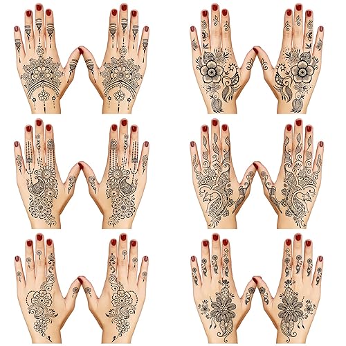 Kit de calcomanías de tatuaje temporales, calcomanías de henna negra, tatuajes falsos extraíbles impermeables para mujeres, fiestas, playa,