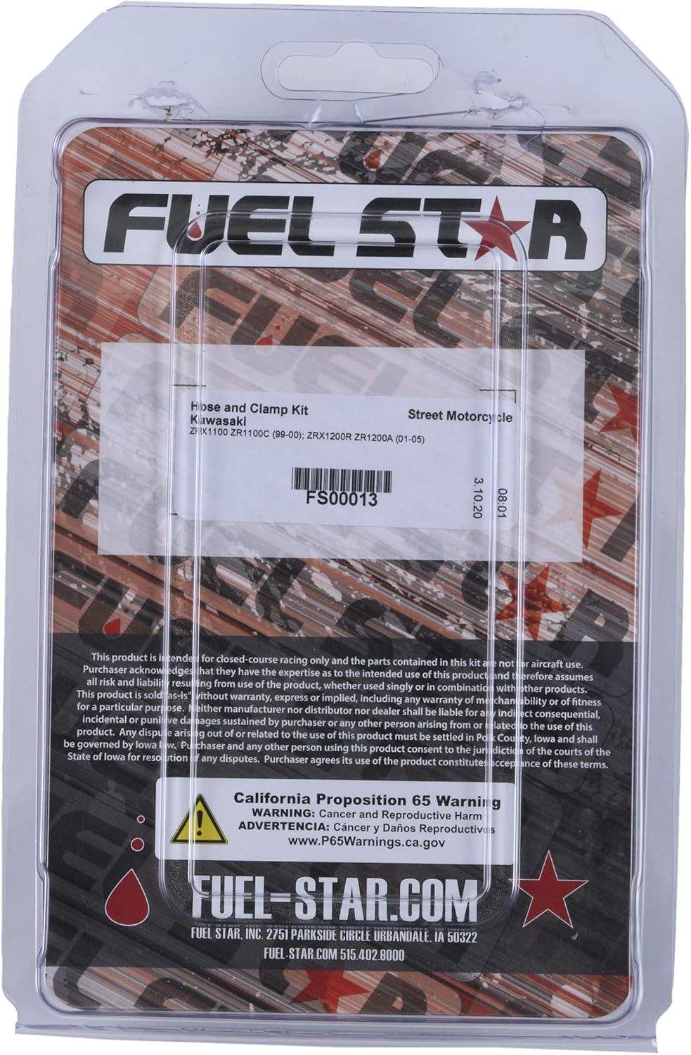 Fuel Star Hose and Clamp Kit FS00013 compatible with Kawasaki ZRX1100 ZR1100C 1999-2000, ZRX1200R ZR1200A 2001-2005