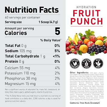 Kaged Electrolytes, Muscle Hydra-Charge Premium Electrolyte Powder, Hydration Electrolyte Powder, Pre Workout, Post Workout, Intra Workout, Fruit Punch, 60 Servings