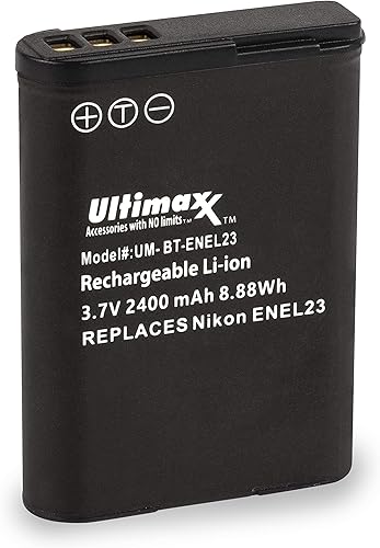 Miniatura 2 de Ultimaxx Cargador rápido para el hogar y viaje de AC/DC con 2 baterías EN-EL23 de larga duración (2400 mAh, 3,7 V, 8,88 Wh) para Nikon Coolpix P610