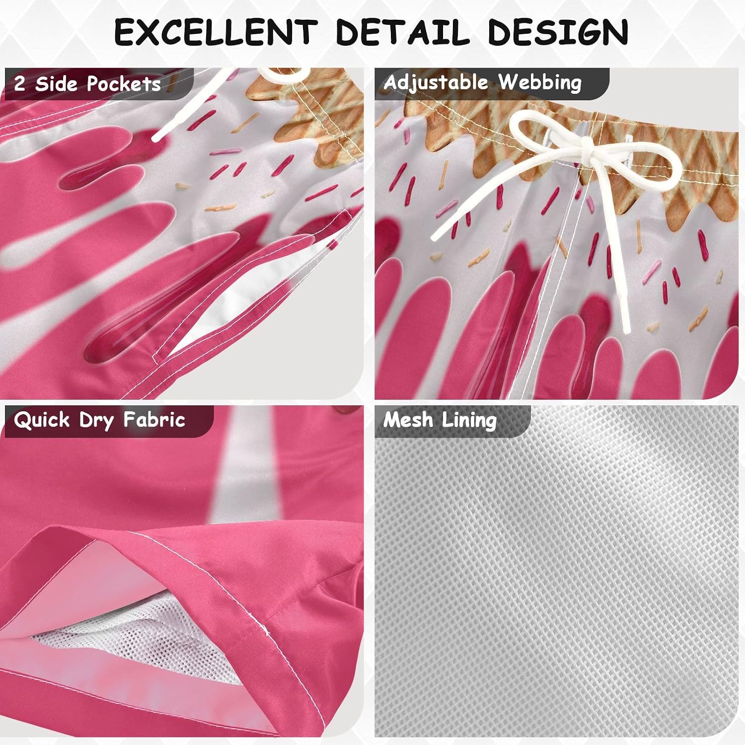 Boccsty Dripping Ice Cream Wafer Red White Boys Swim Trunks Baby Kids Swimwear Summer Toddler Beach Board Shorts 2T