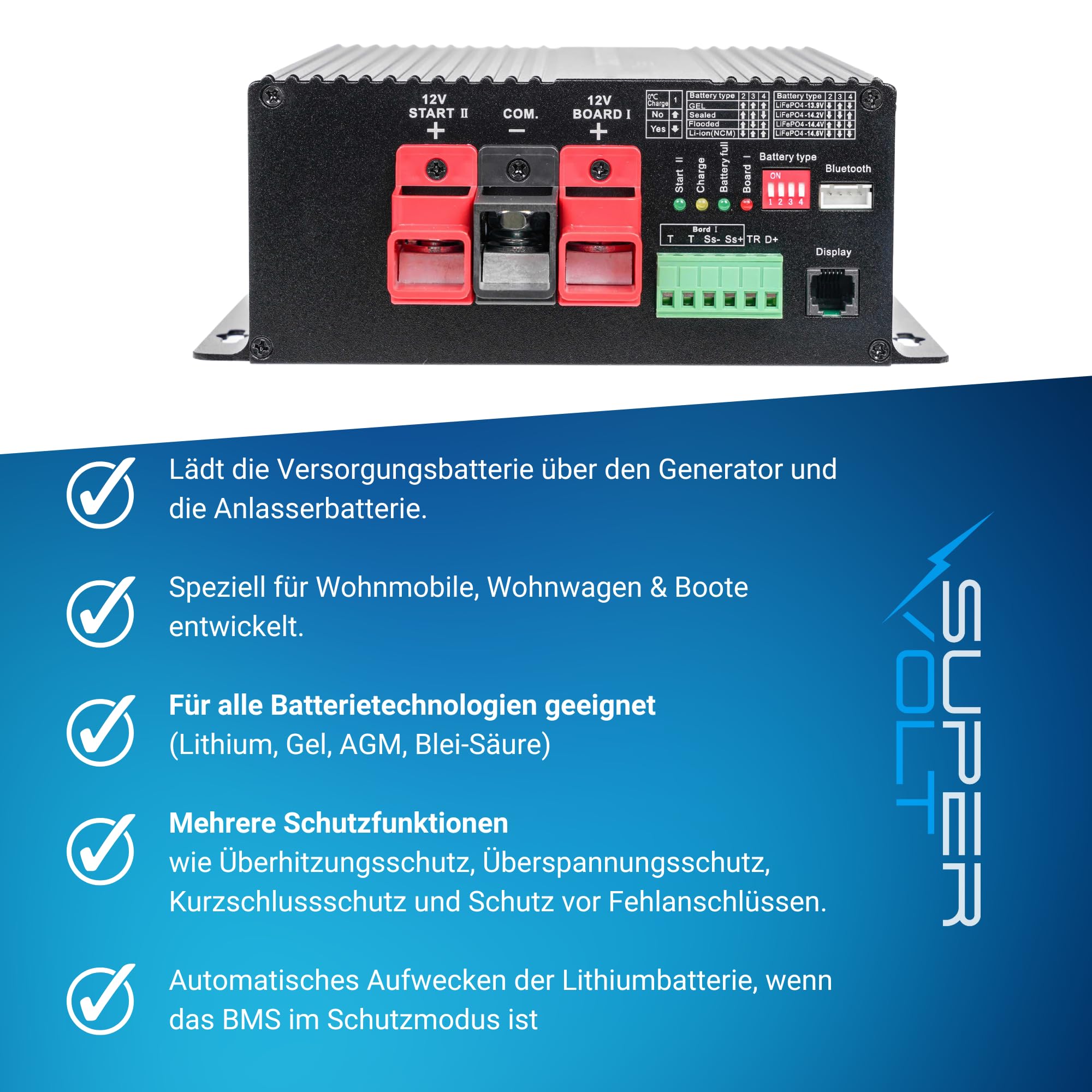 Ladebooster 12V 60A | DC-DC Ladegerät für Aufbaubatterien | Kompatibel mit Lithium, LiFePo4, AGM & Blei | Mit Wake-Up Funktion & Rundumschutz | Für Wohnmobil, Boot & Caravan