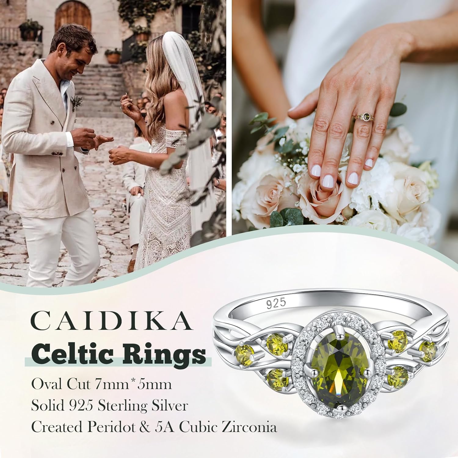 925 Sterling Silver Celtic Knot Engagement Ring for Women Moissanite/Cubic Zirconia Inlaid Oval Shaped Birthstone Rings Cocktail Wedding Birthday Jewelry(with Box)