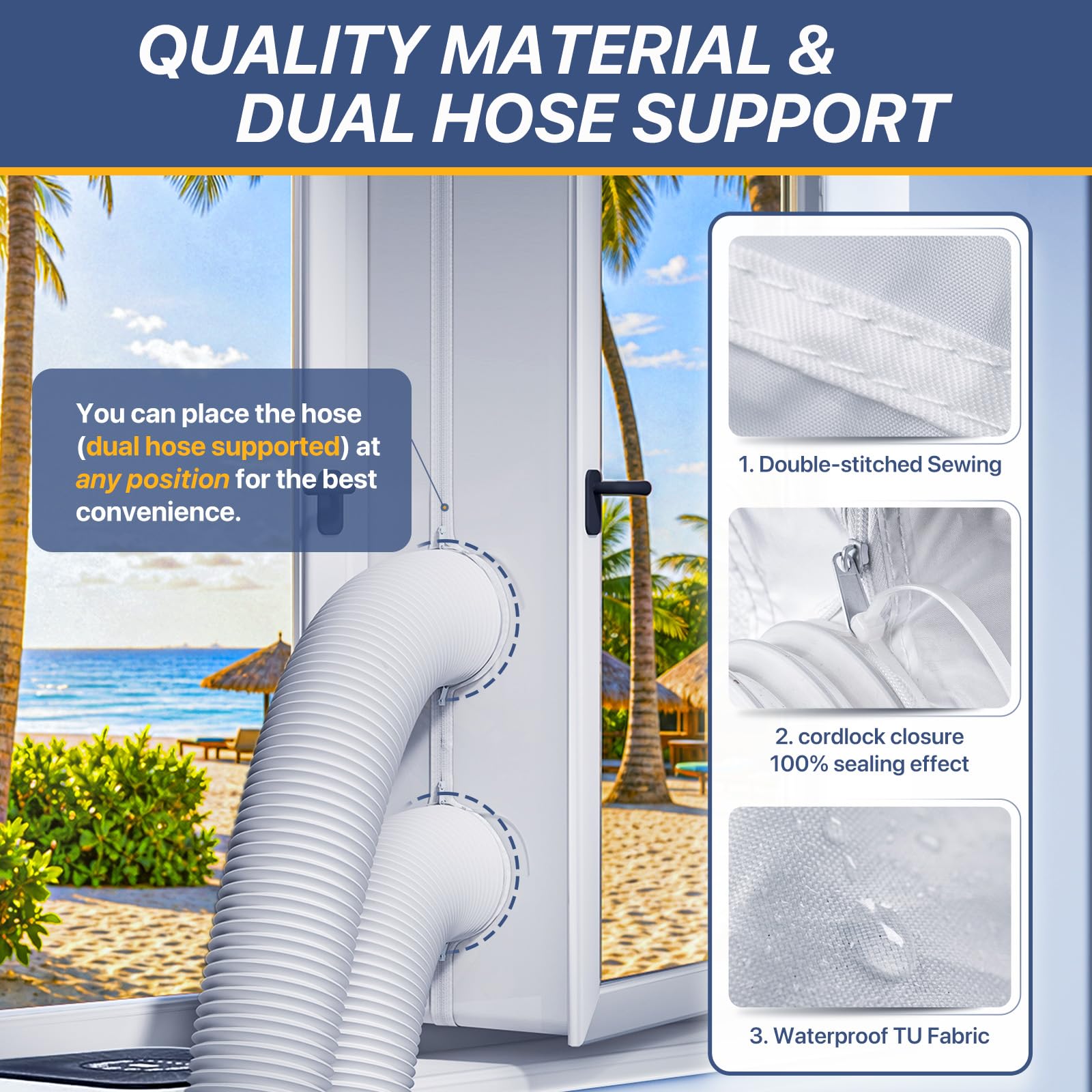 LOVIGA 300cm Kit Ventana Aire Acondicionado Portátil, Aire Acondicionado Portátil Ventana con Cremallera, Sellado Hermético para Ventanas Abatibles, de Tejado y Tipo Toldo, Hot Air Stop, Sin Taladrar
