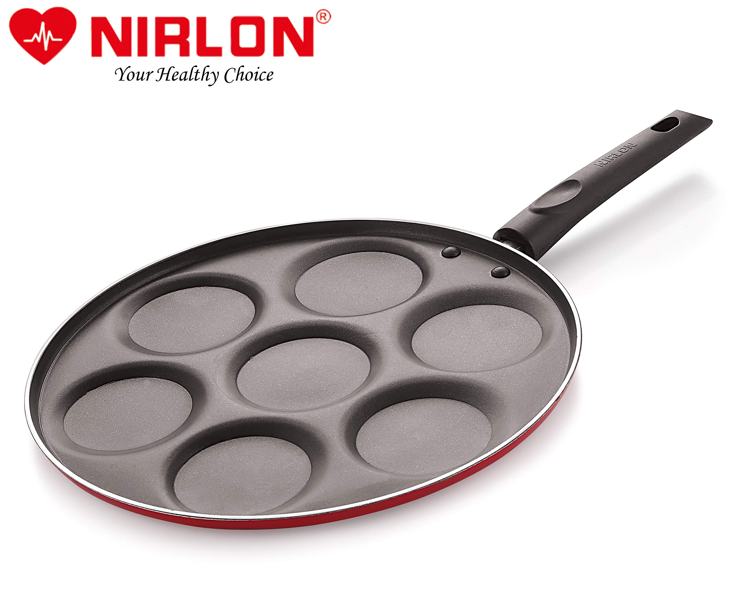 NIRLON Non Stick Pancake Maker/Uttapam Maker 7 Cavity Tawa 27.5 cm Diameter - Red
