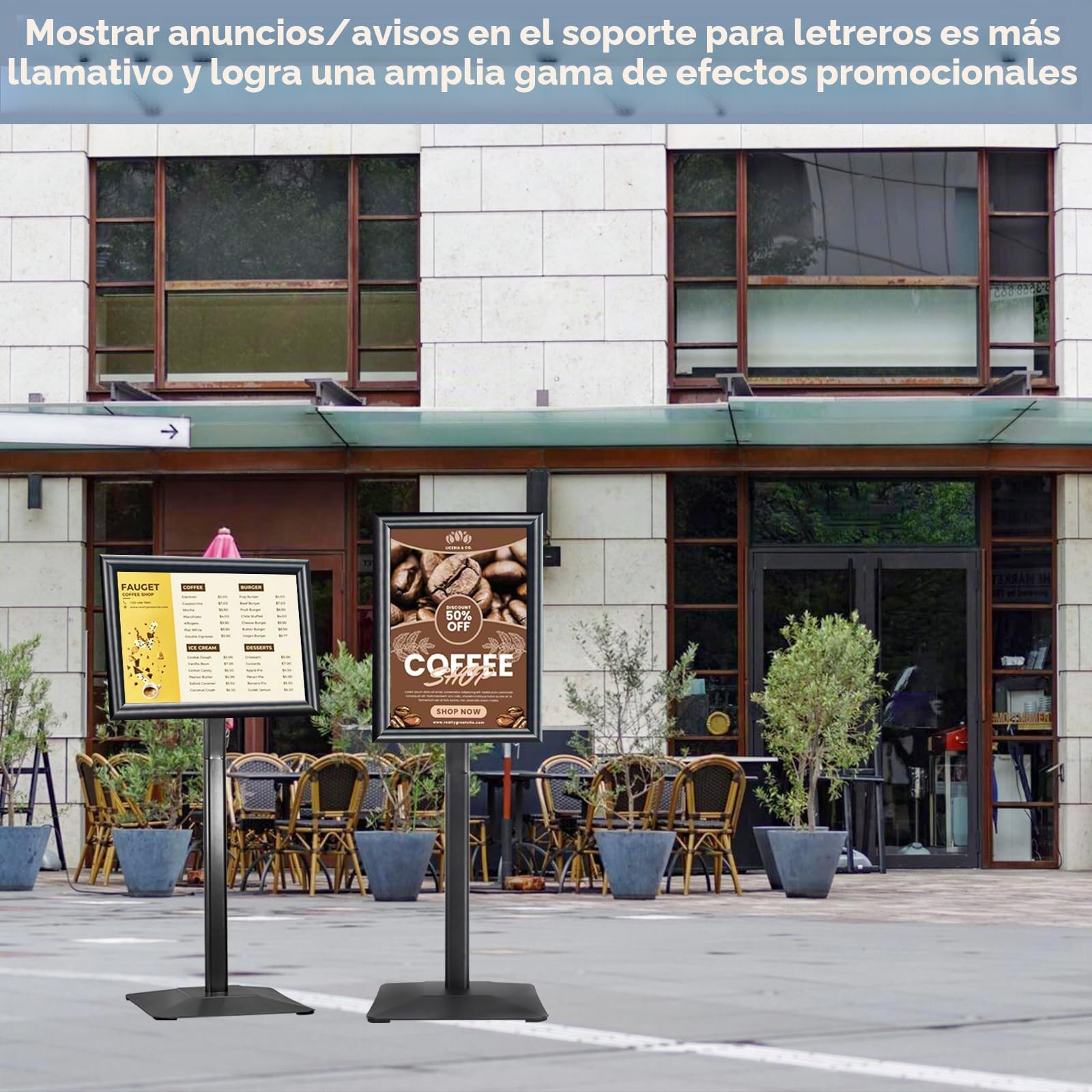 A3 Soporte de exhibición Soporte de letrero de alta resistencia Soporte de letrero de piso, soporte de cartel Pedestal Letreros de pie para anuncios, menú, aviso, fiestas (negro)
