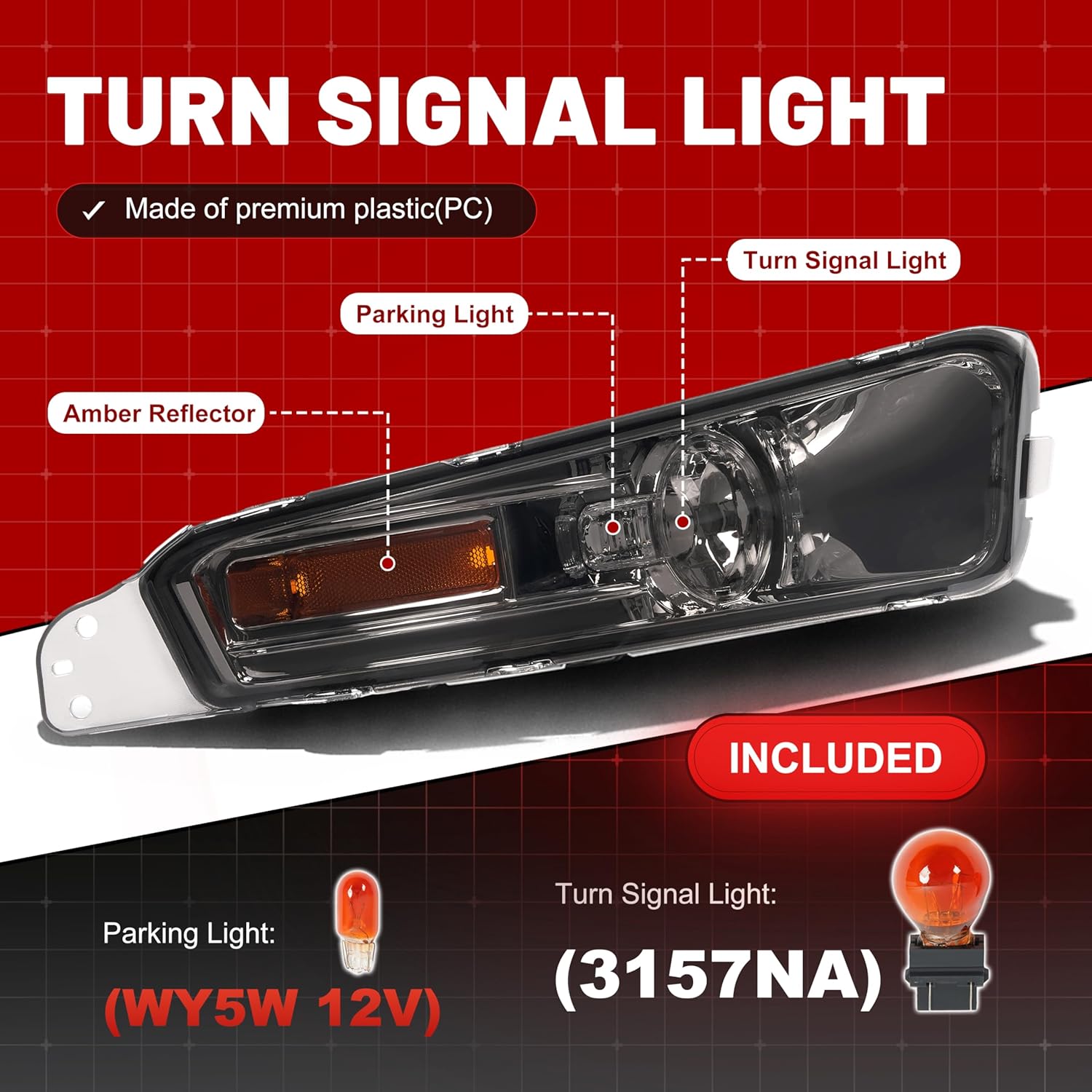 HECASA Pair Turn Signal Lights Compatible with 2005-2009 Ford Mustang Replacement for FO2521180 FO2520180 Front Bumper Lights Side Marker Lamps Plastic Left & Right Side Smoke Lens Chrome Housing