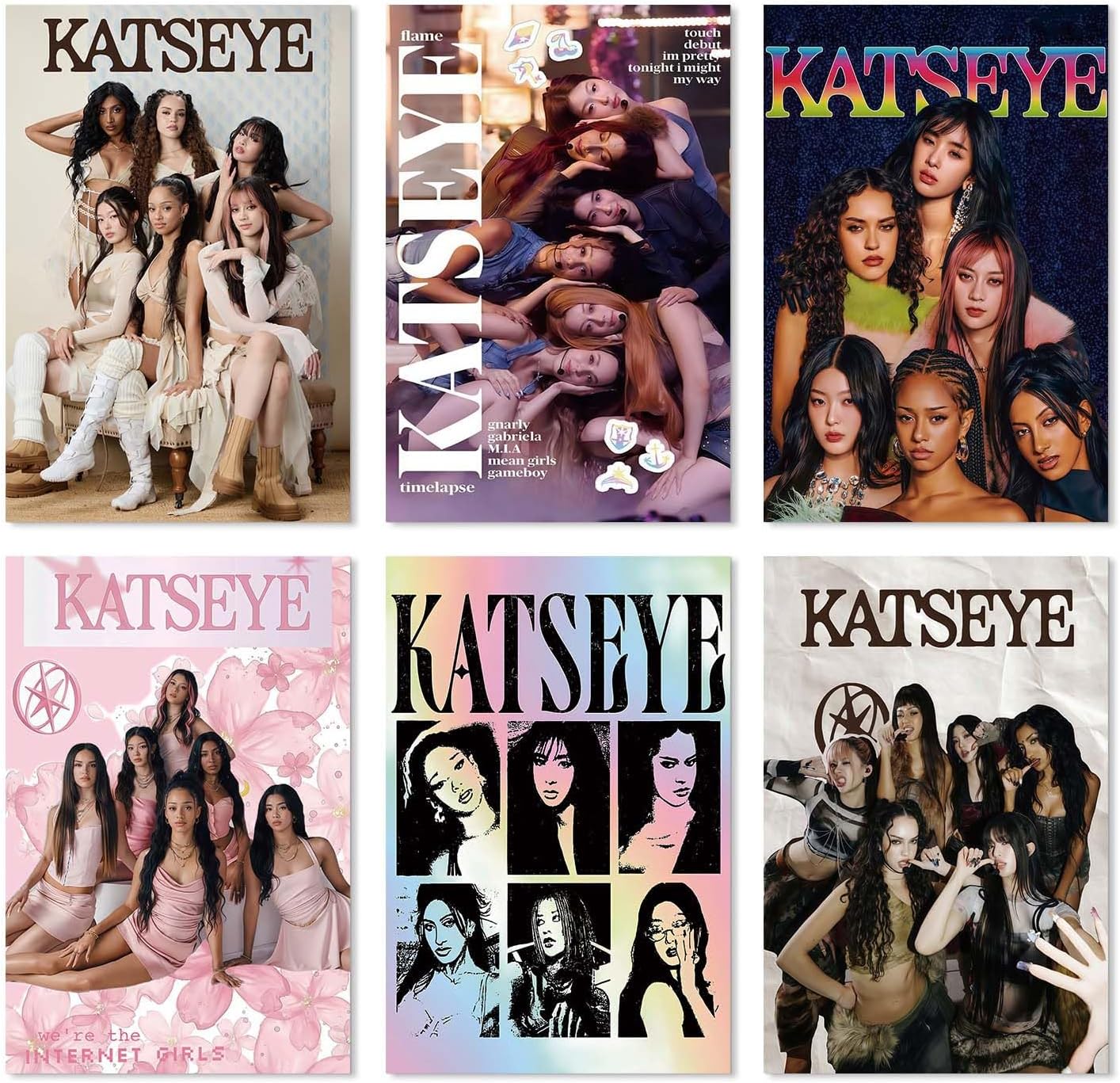 inteluck Katseye Merch Katseye Poster 8x12 Inch Music Album Cover Posters Birthday Decorations for Room Bedroom Aesthetic Wall Art for Teens Room Decor Gifts (Set of 6 Unframed)