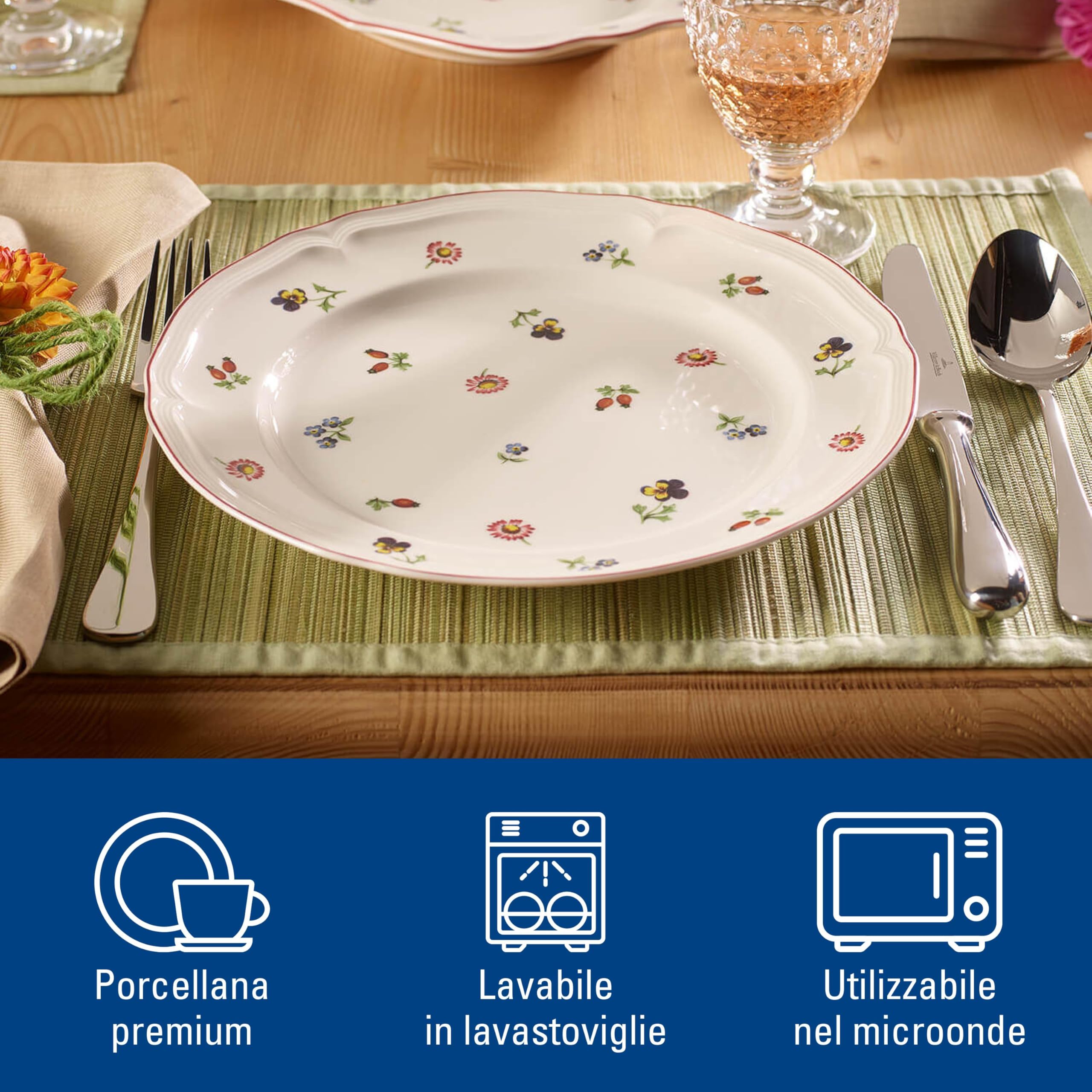 Villeroy & Boch - Petite Fleur Piatto Piano Bianco, Lavabile in Lavastoviglie, Adatto per Microonde, Stoviglie, Piatto Ceramica, Porcellana Premium