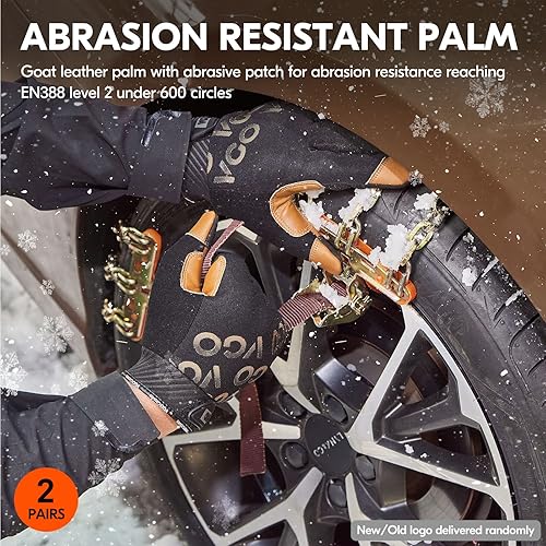 Vista 23 de Vgo - 2 pares de guantes de trabajo impermeables, resistentes al frío (-4 ℉/-20 ℃ o más), piel de cabra, antiabrasión, alta destreza, aislamiento