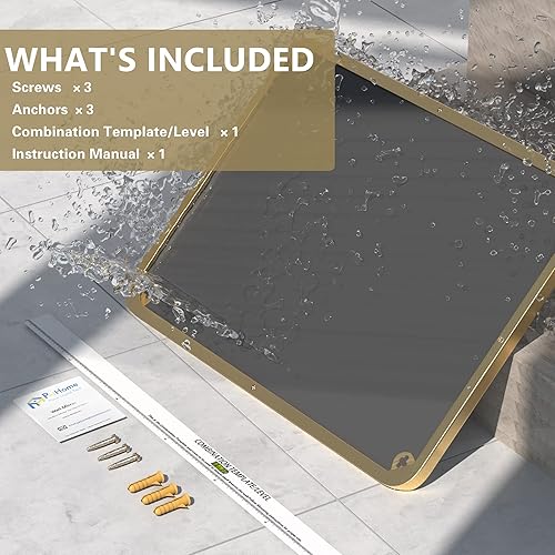 Miniatura 7 de Espejo de baño dorado cepillado de 22 x 30 pulgadas para pared, espejo de baño con marco de acero inoxidable 304, espejo rectangular de granja de