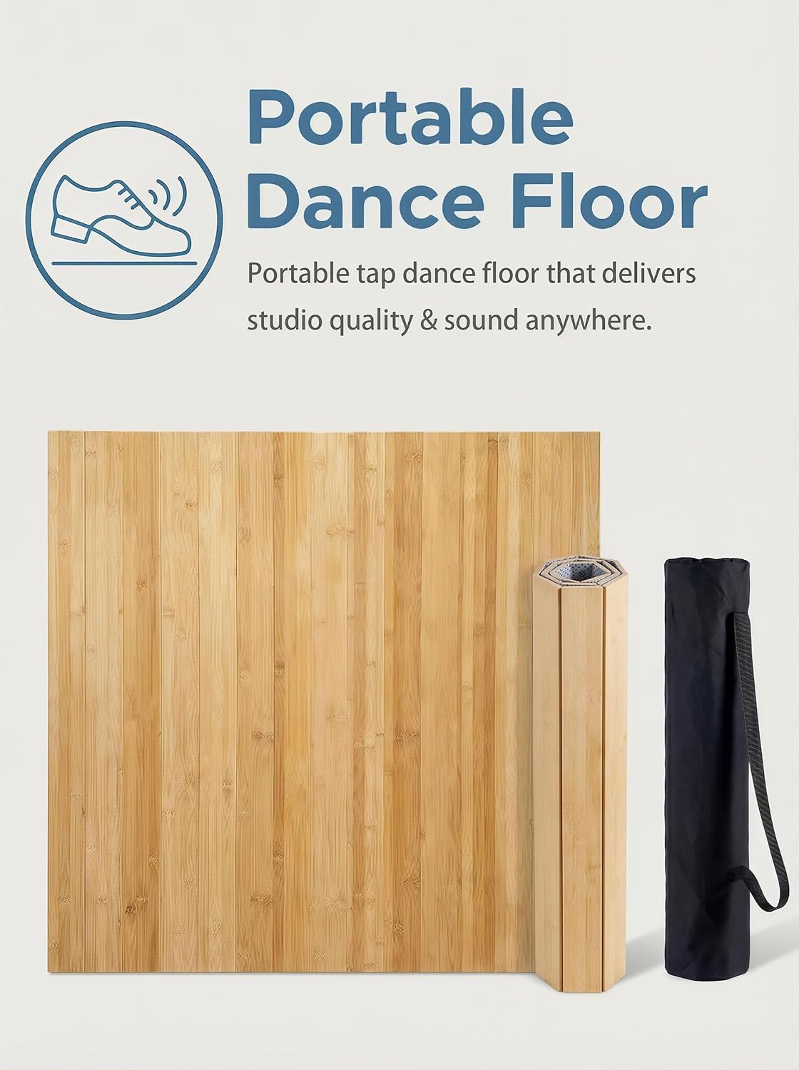 Portable Bamboo Tap Dance Floor Mat - 48.2"x38.5" Large Reversible Practice Floor with Storage Bag, Non-Slip & Sound Enhanced for Home, Studio, Outdoor Use on Any Surface