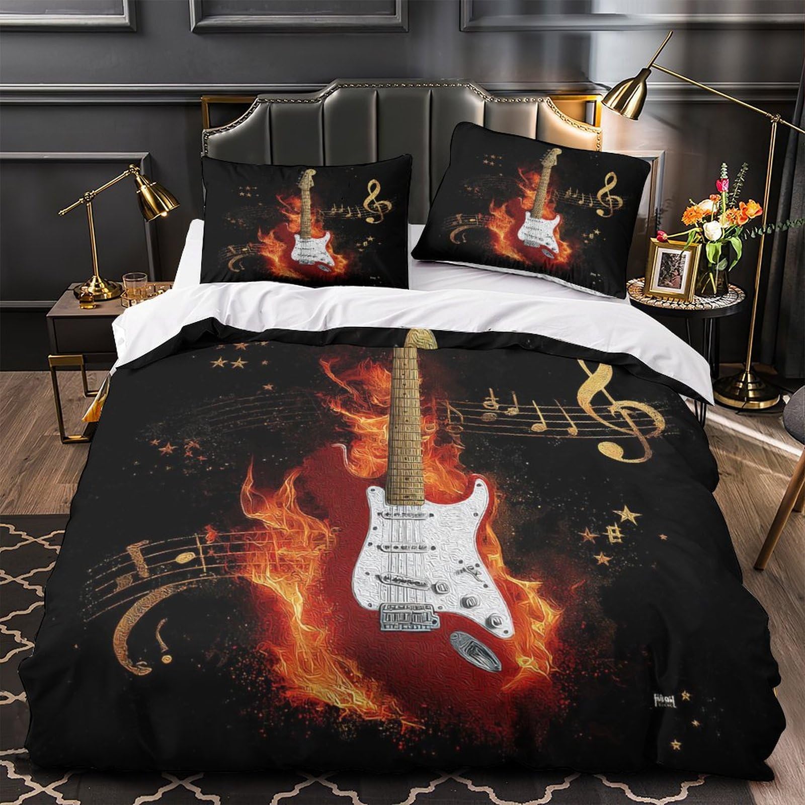Parure de lit guitare microfibre 135x200cm pour en finir avec les couettes qui glissent