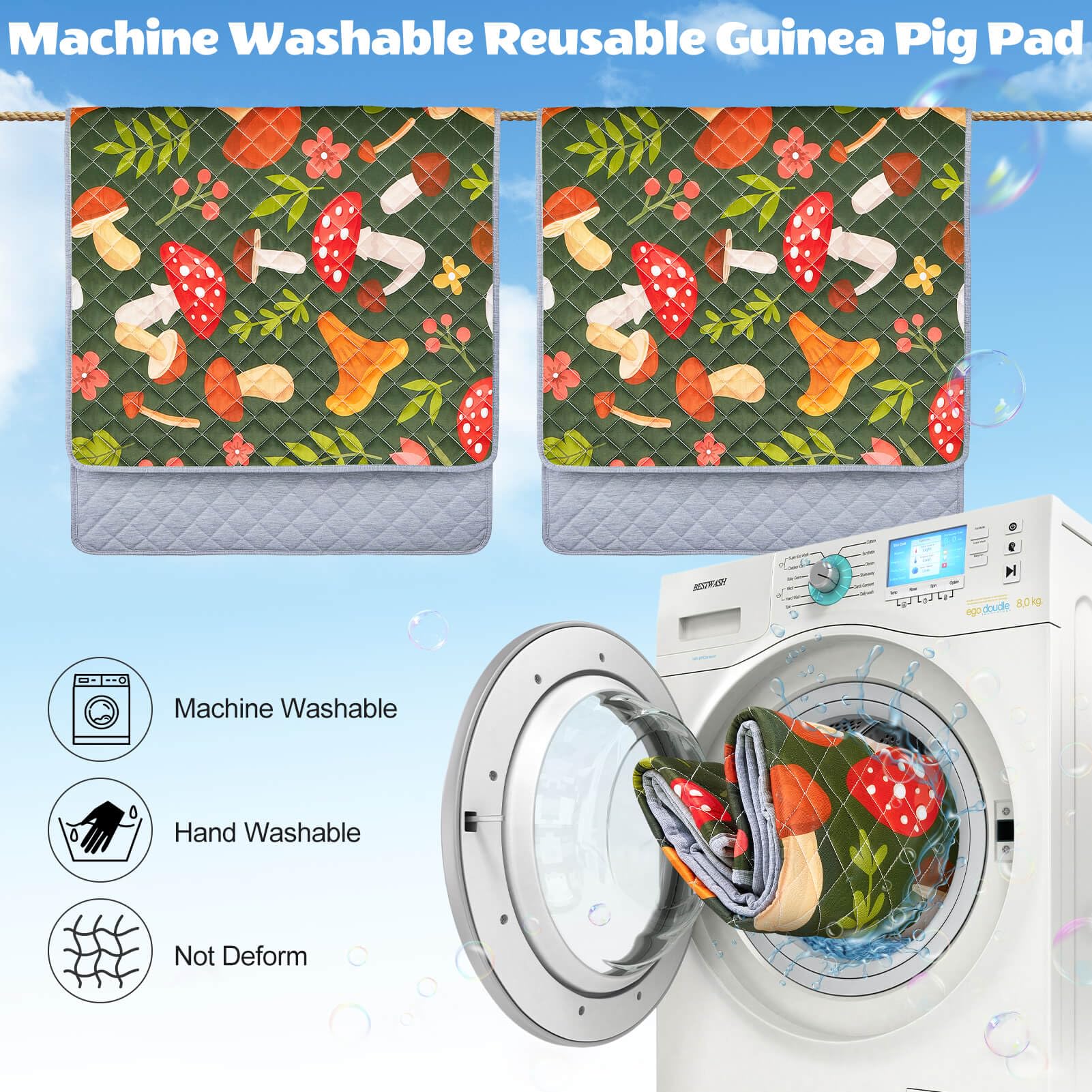 2 Pack Guinea Pig Cage Liner,Washable Guinea Pig Bedding,Reusable Guinea Pig Mat,Waterproof Super Absorbent Guinea Pig Mat,Brown,120x60CM — view 5