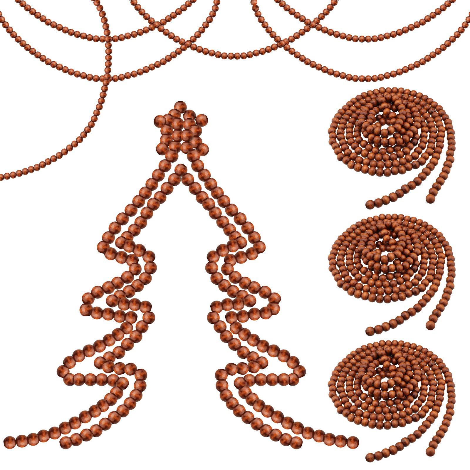 Giegxin Lot de 4 guirlandes de perles de Noël en bois - Décoration rustique pour sapin de Noël - Décoration de table de ferme - Décoration murale bohème pour cadeaux de Noël - 12,4 m (couleur café)