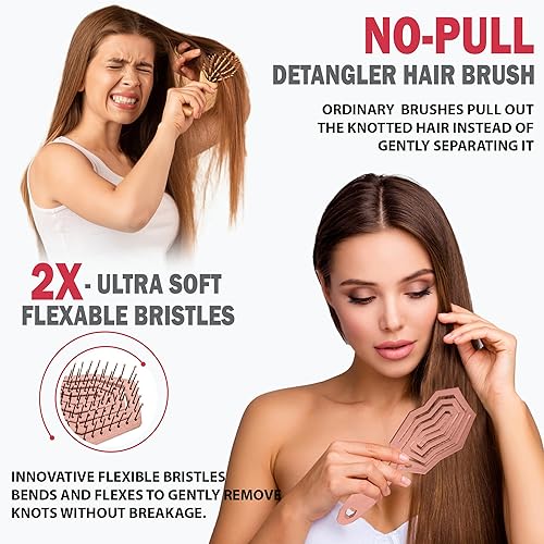 Miniatura 2 de Fiora Naturals Cepillo desenredante para el cabello para mujer, cepillo desenredante con cerdas suaves flexibles, se desliza suavemente a través de