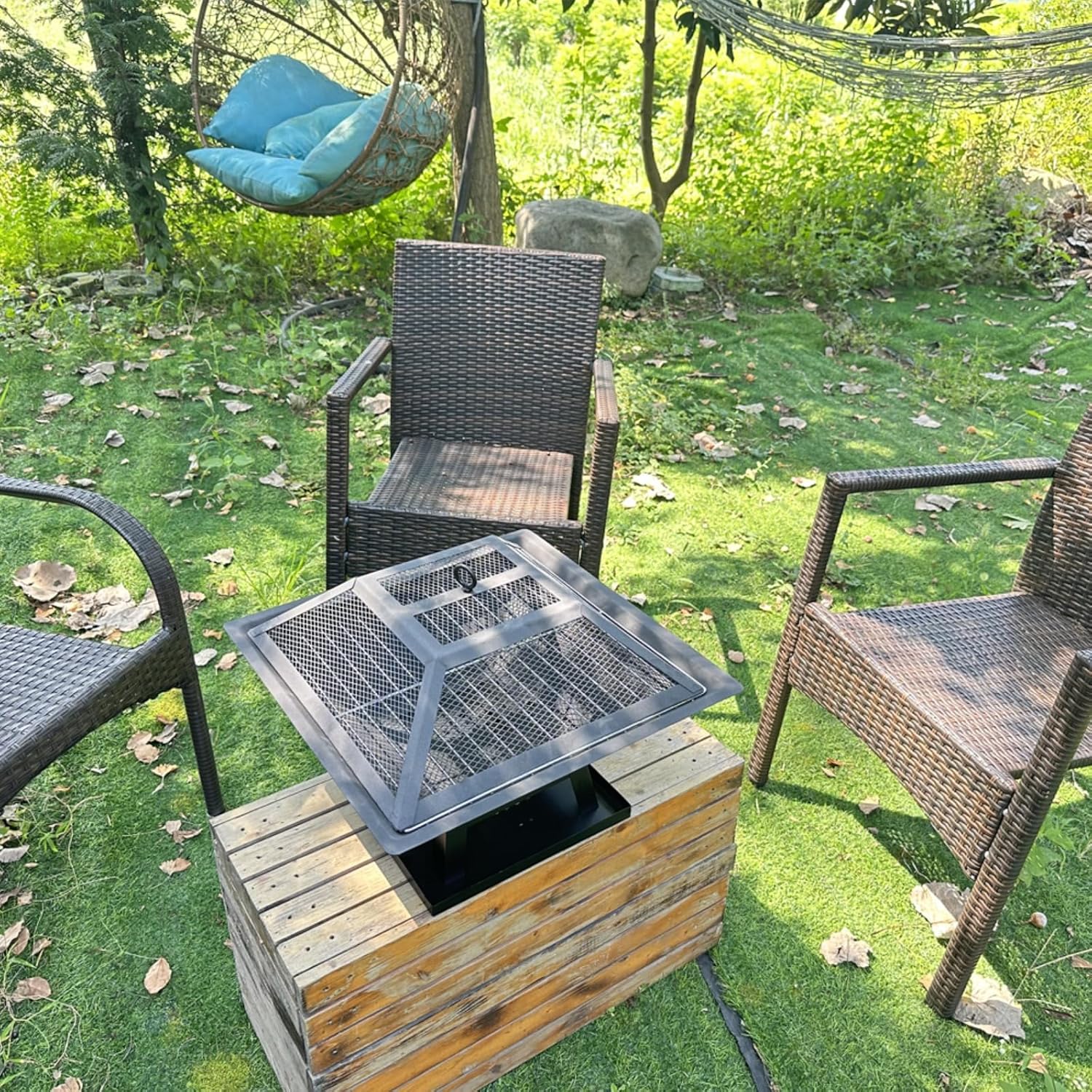 Small Square Portable Fire Pit Outdoor Fire Bowl for Backyard Patio Camping BBQ Bonfire Party