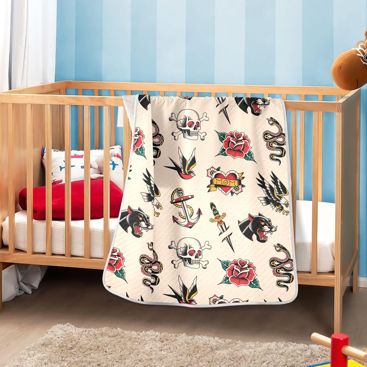 Old School Tattoo Baby Blanket Cotton Cozy Throw Blanket Warm Nursery Swaddle Receiving Toddler Blankets 30" x 40 - Image 6