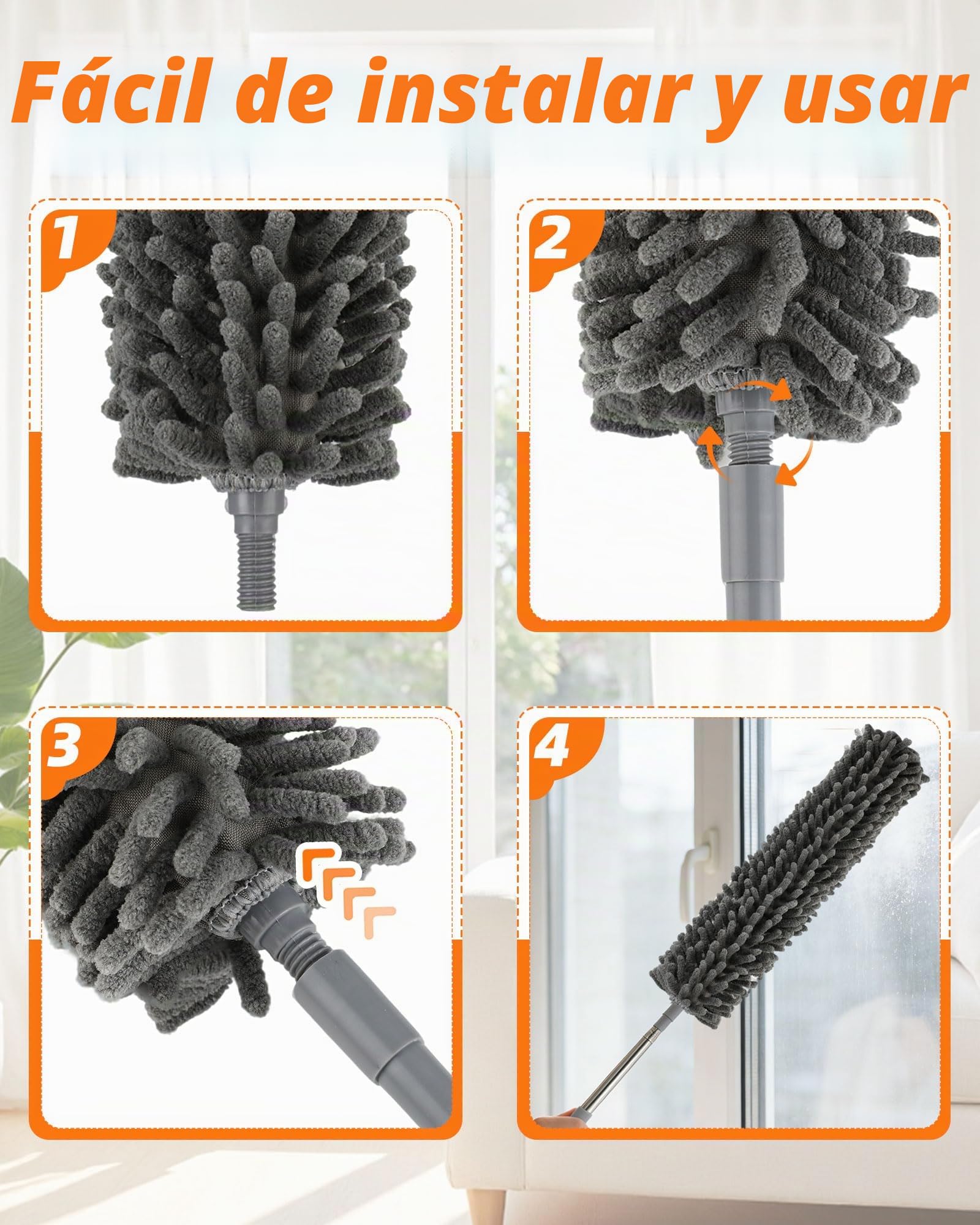 8 Piezas Plumero telescopico Extensible Lavable, Plumero atrapapolvo, Plumero Extensible, Plumero telescópico Lavable y Escoba para telarañas para techos, Grietas y Muebles