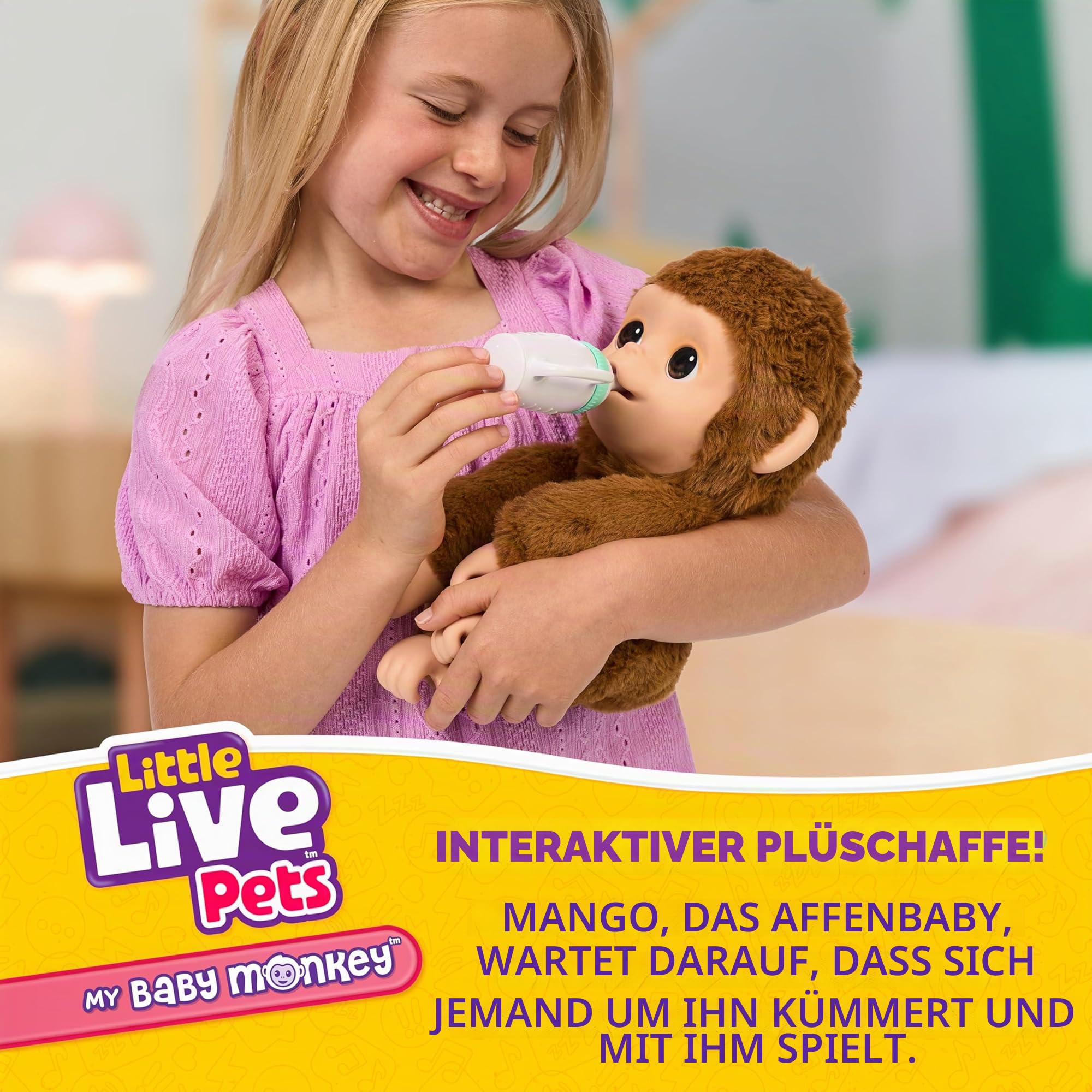 Little Live Pets My Baby Monkey Interaktiver Spielzeugaffe Mango kichert, frisst, nuckelt am Daumen, mit über 50 Geräuschen und Reaktionen für Kinder ab 4 Jahren.