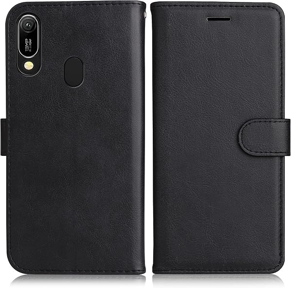 DENDICO Étui pour Huawei Y6 2019/Honor 8A, en cuir synthétique, avec compartiment pour cartes, pour Huawei Y6 2019/Honor 8A, noir - 1