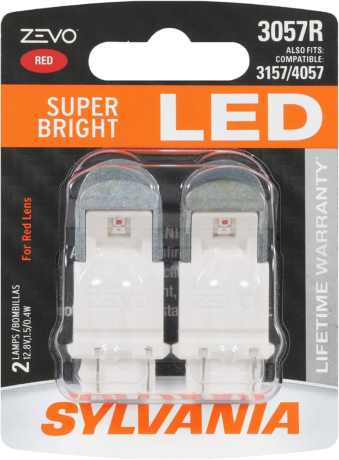 SYLVANIA 3057 ZEVO LED Red Automotive Mini Bulb, 2 Bulbs