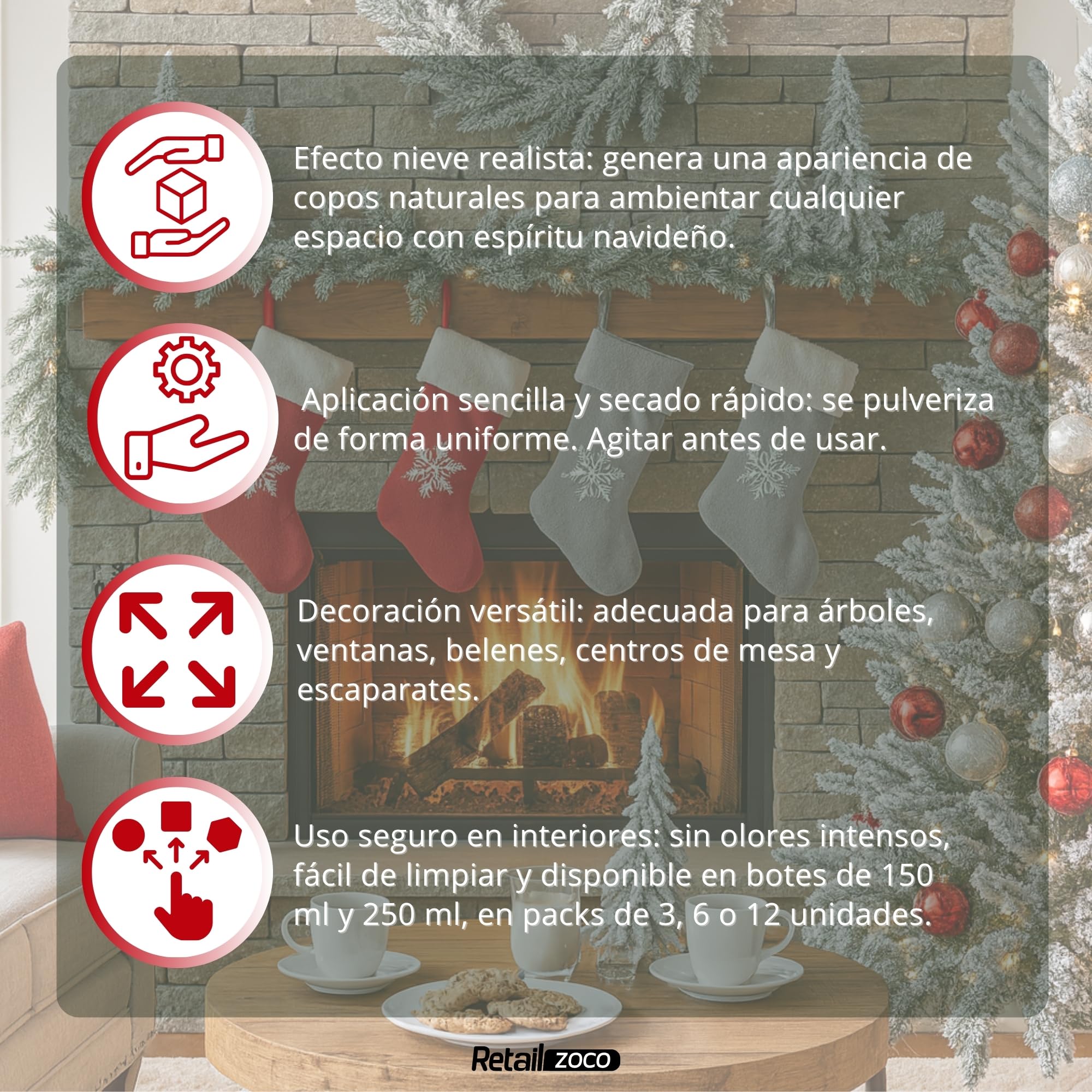 Espuma Nieve Artificial, Spray Decoración Navidad, Pulverizador de Nieve, Bote Spray Efecto Nieve, Copos de nieve artificial, Uso en interior, Utilizado en arbol de navidad, 12 botes de 250 ml - imagen 3