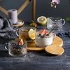 Set de 4 tazas de café vintage LANDNEOO, regalo para mujeres, contenedores para avena nocturna con tapas de bambú y cucharas - vasos de vidrio transparente con relieve de 14 oz, accesorios lindos para barra de café, vasos para café helado 7