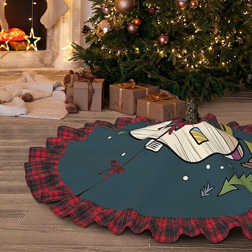 Miniatura 5 de Happy Camper - Falda de árbol de Navidad estampada de 30 pulgadas con borde a cuadros rojos y negros, faldas de árbol de Navidad para fiesta de