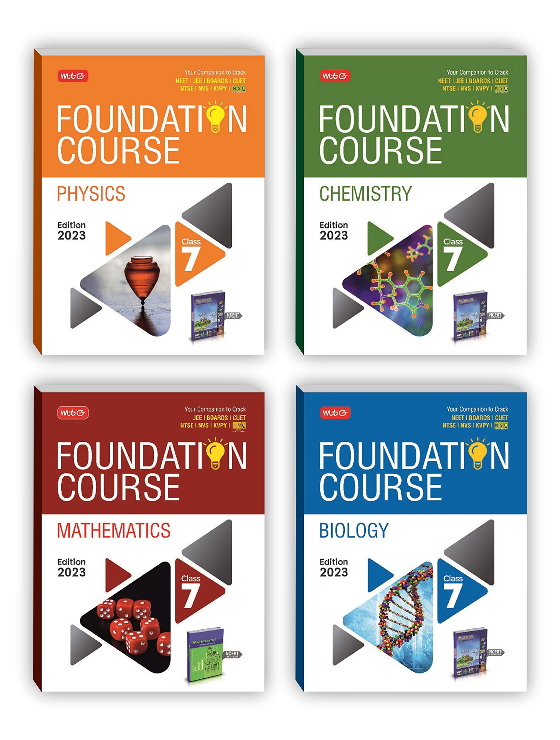 MTG Foundation Course Class 7 - Physics, Chemistry, Biology, Mathematics (Set of 4 Books) - Your Companion to Crack NTSE-NVS-KVPY-BOARDS-IIT JEE-NEET-NSO Olympiad Exam, Based on Latest Pattern-2023
