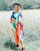 Vista 5 de Hibluco - Cárdigan largo tipo kimono para mujer, de verano, floral, de gasa, salida de baño