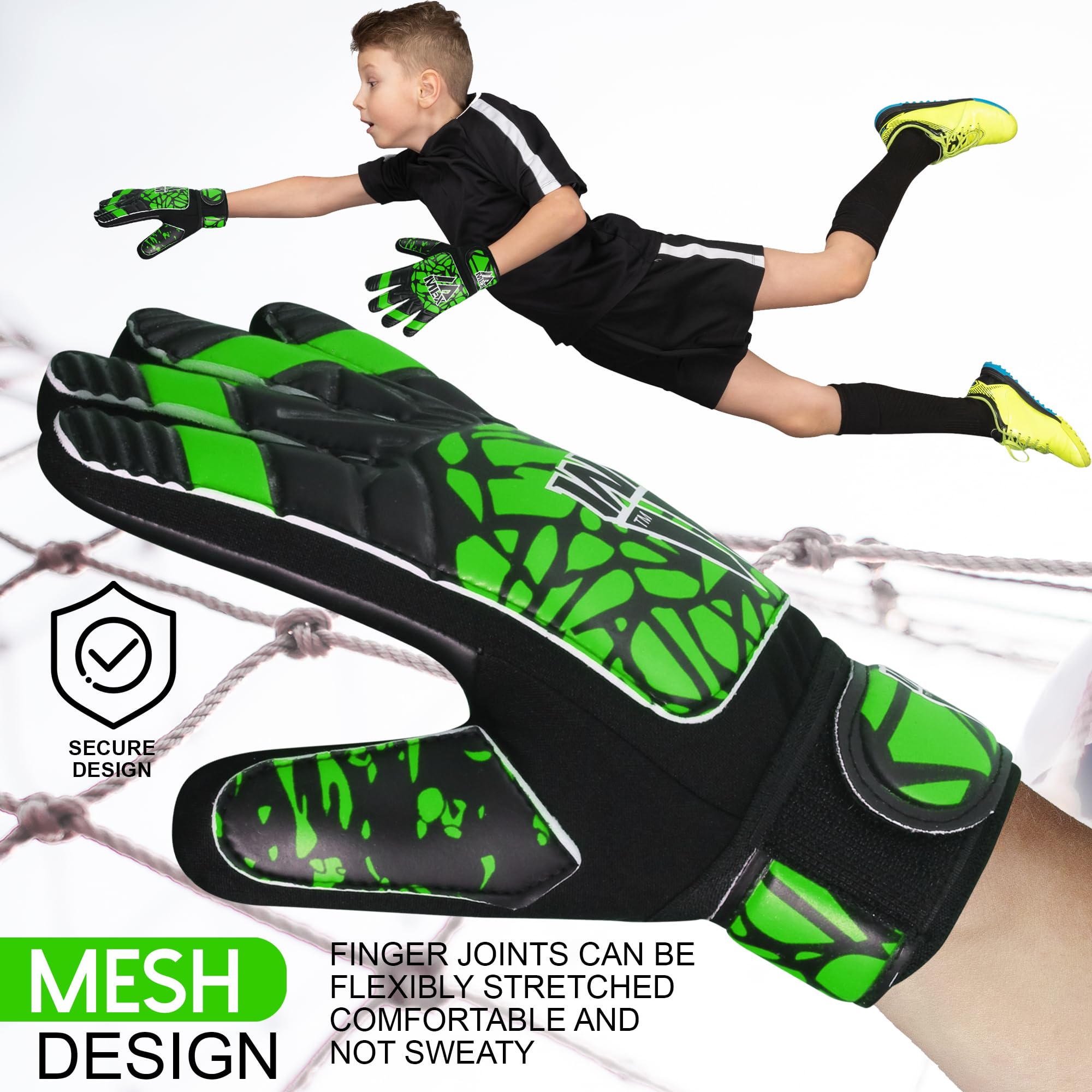 WFX Guantes de portero fútbol niños jóvenes doble soporte muñeca protección palma