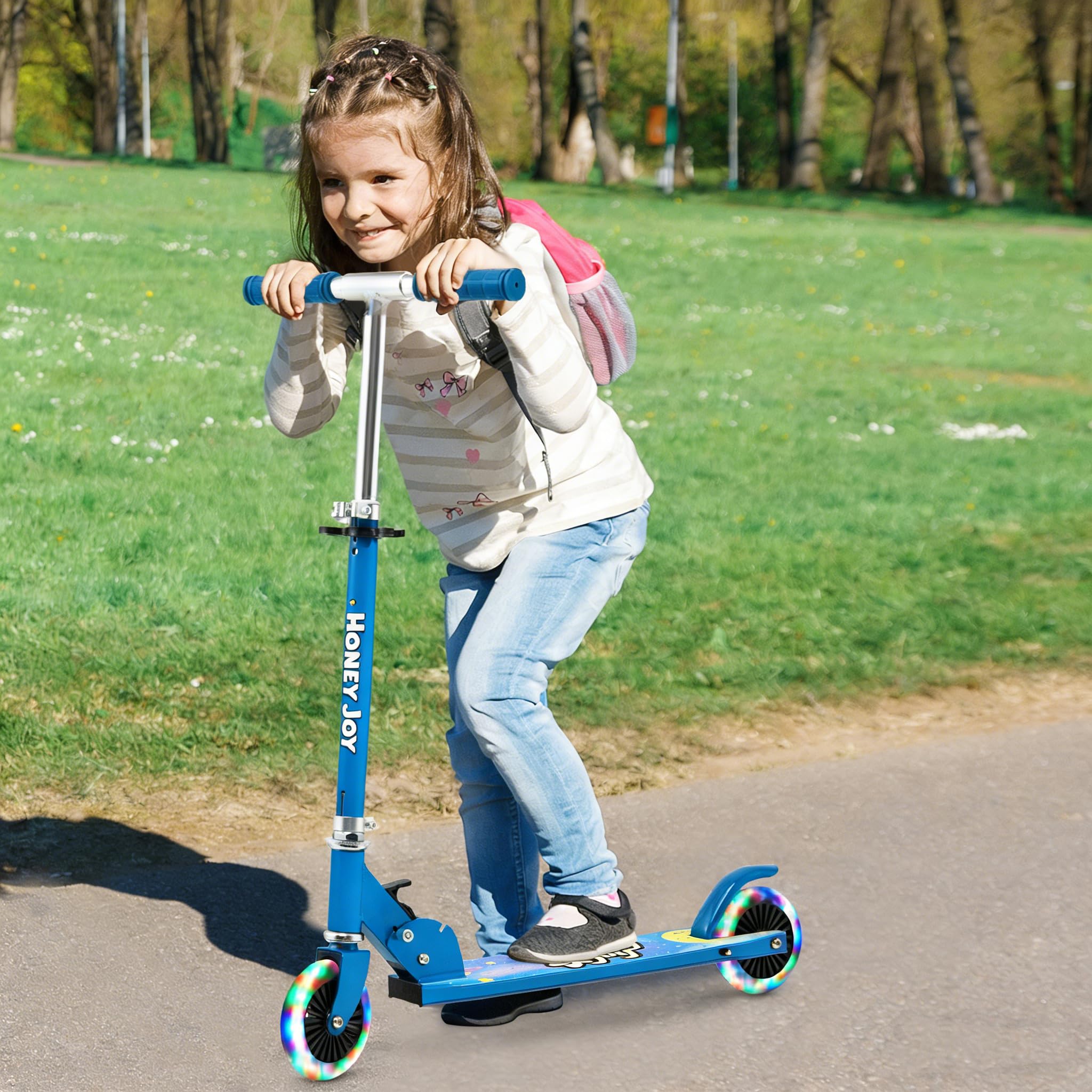 KOMFOTTEU Trottinette Enfant 3 Ans+, 2 Roues ABEC-5 | Planche à roulettes Pliable ,LED et Frein, 3 Hauteurs réglables, Scooter Charge 50 kg