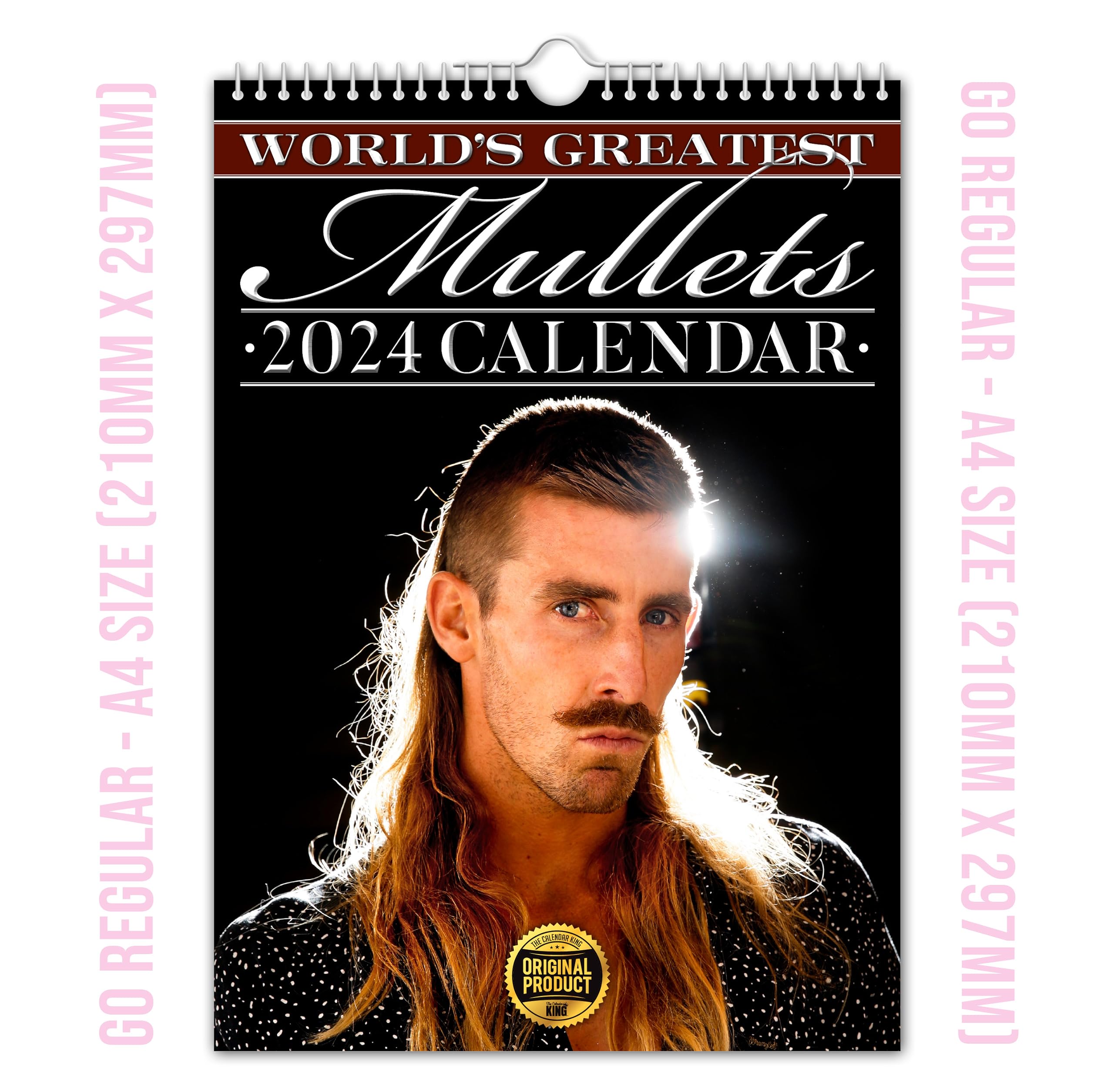 The Calendar King - World's Greatest Mullets 2024 Wall Calendar - A4 Size (210mm x 297mm)