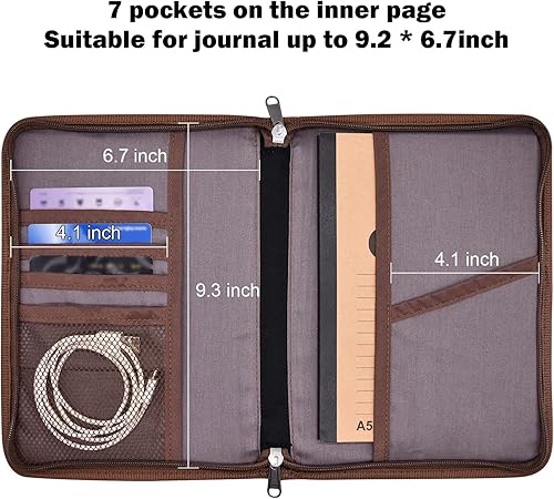Miniatura 7 de Funda para cuaderno A5 con doble cremallera YKK, funda marrón con soporte para bolígrafo para cuadernos A5 Moleskine LEUCHTTURM