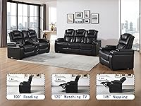 Vista 6 de THSUPER Juego de sofás reclinables de cuero transpirable con potencia con luz LED, asientos reclinables de cine en casa con reposacabezas