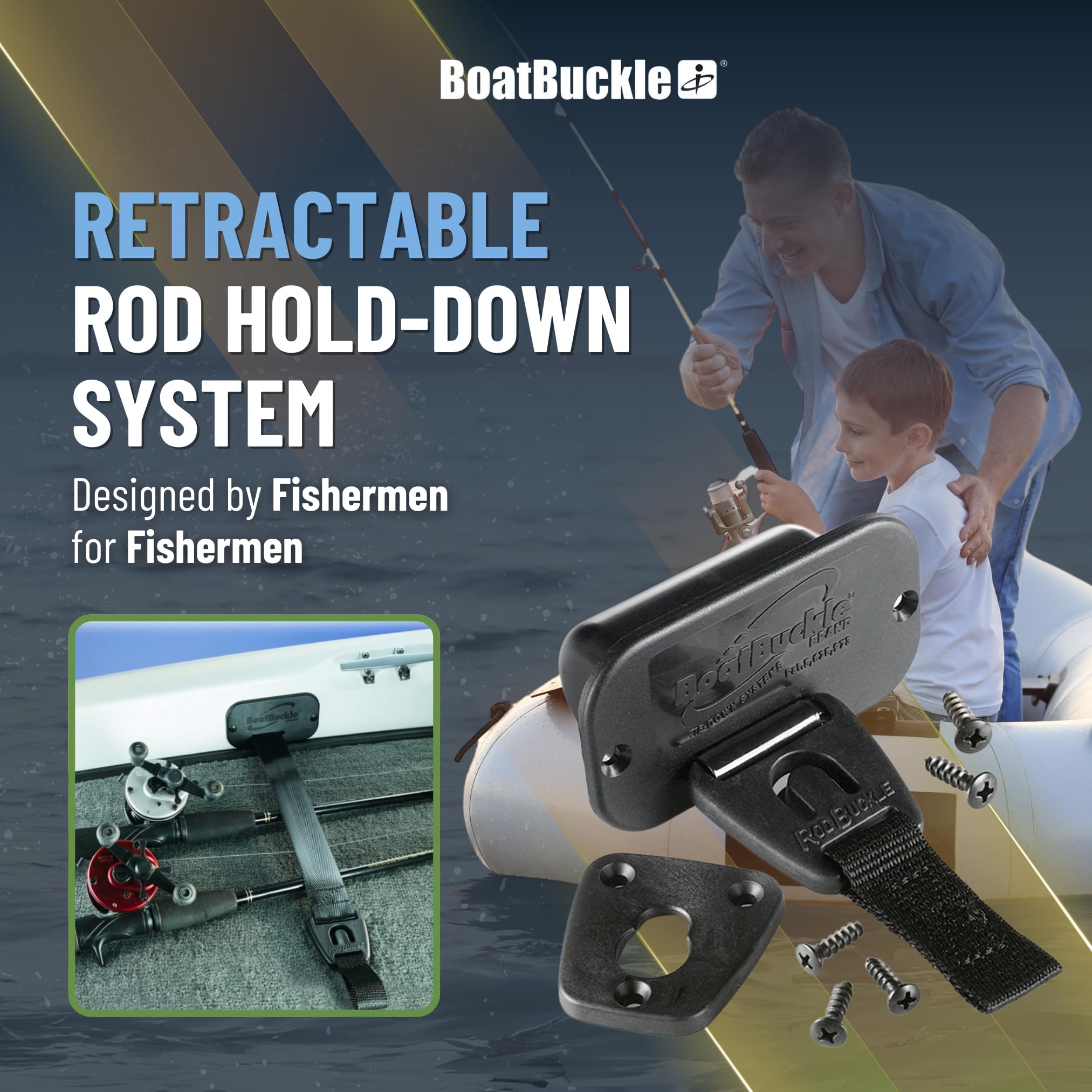 BoatBuckle F14200 Gunwale/Cubierta de Montaje retráctil Rod Tie Down