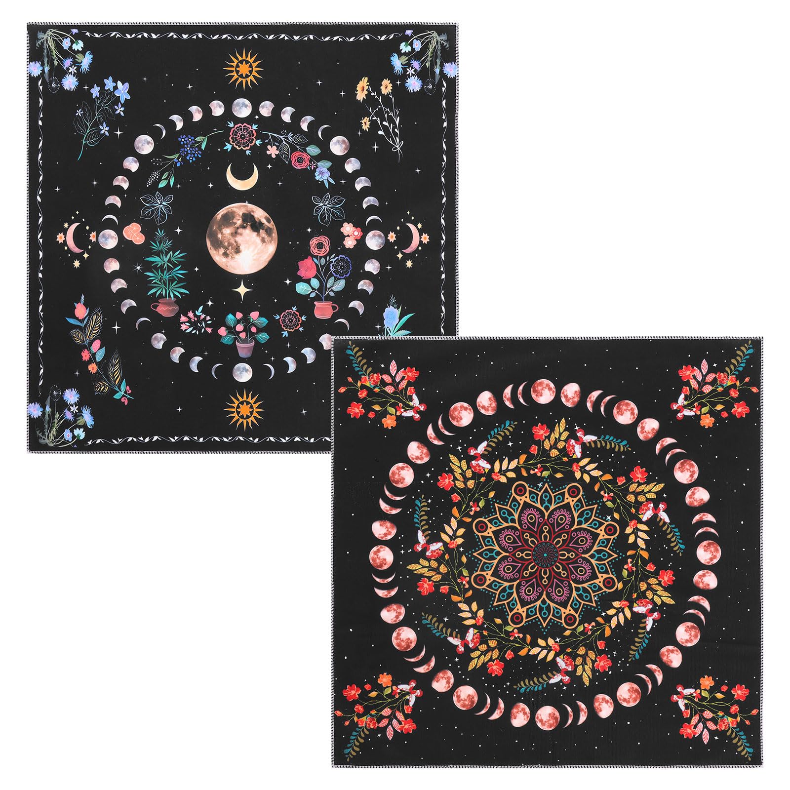 MENIBBLER 2 Pack Tarot Cloth, 48x48cm Mystic Pattern Altar Mat, Soft Polyester Square Divination Table Mat for Cards Reading, Witchcraft, Crystals and Spiritual Rituals Supplies(mystery)