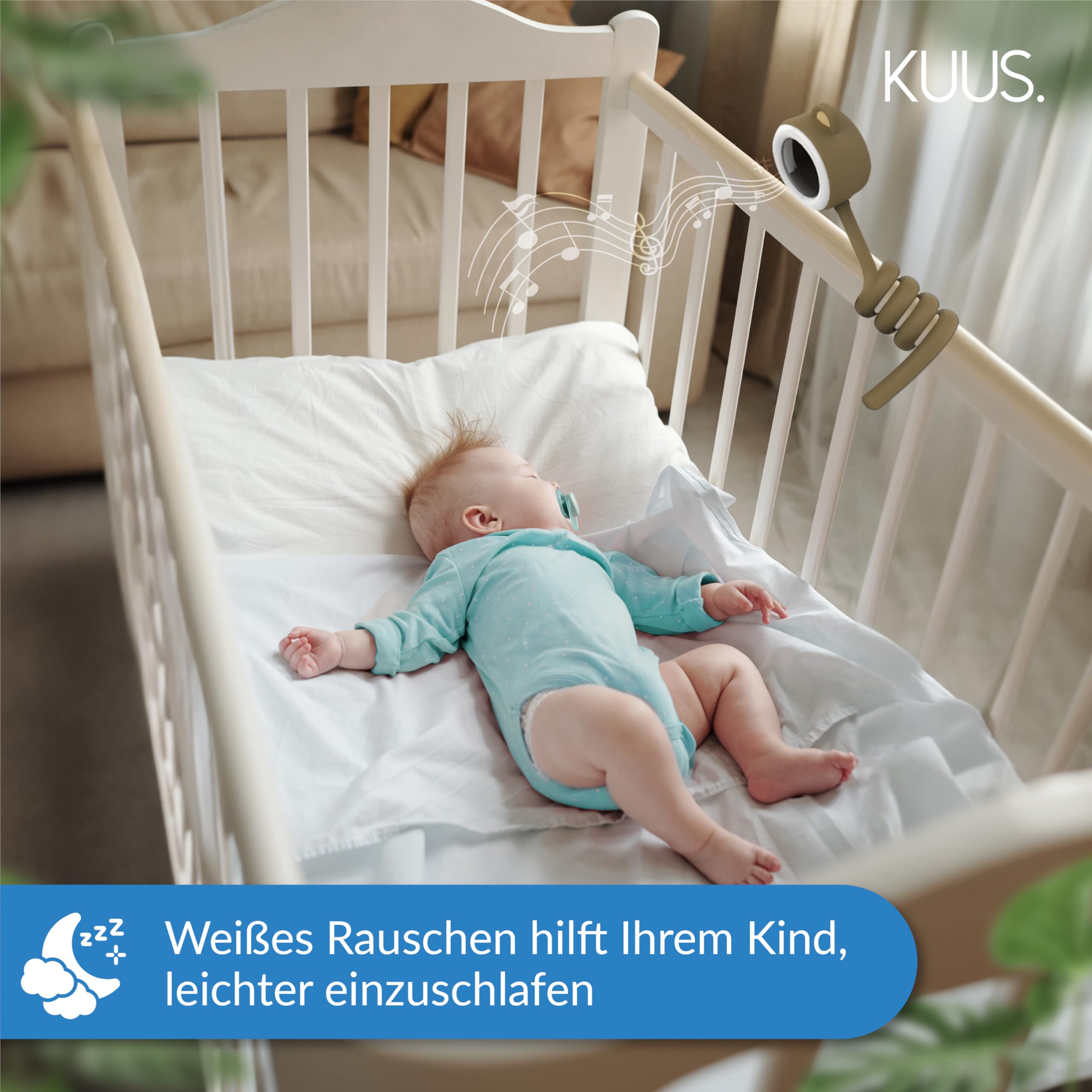 KUUS. Babyphone mit Kamera und APP 2K, Babyphone ohne Monitor WLAN mit App, Nachtlicht. Weißes Rauschen, White Noise Einschlafhilfe, BabyKamera