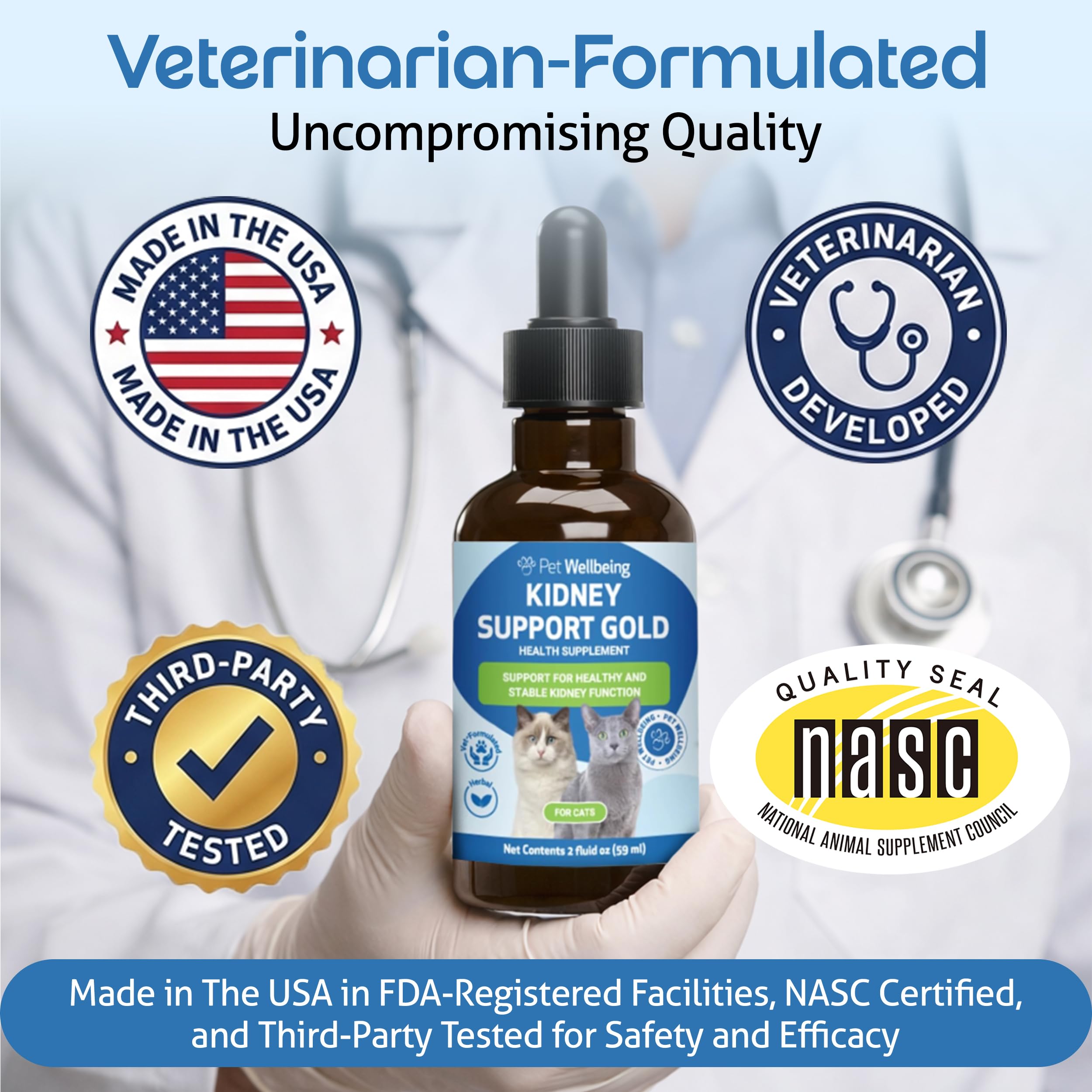 Pet Wellbeing - Supporto Oro Rene Per I Gatti - Il Supporto Naturale Per La Salute Dei Reni Felino - 2 Oz (59Ml)