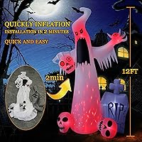 Vista 5 de Inflables de Halloween de 12 pies para exteriores, decoración de patio, fantasma blanco de terror con 3 cabezas de calavera sangrante, lápida