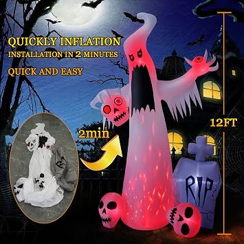 HOPOCO 12 FT Halloween Inflatables Outdoor Decorations Ghost with 3 Skulls