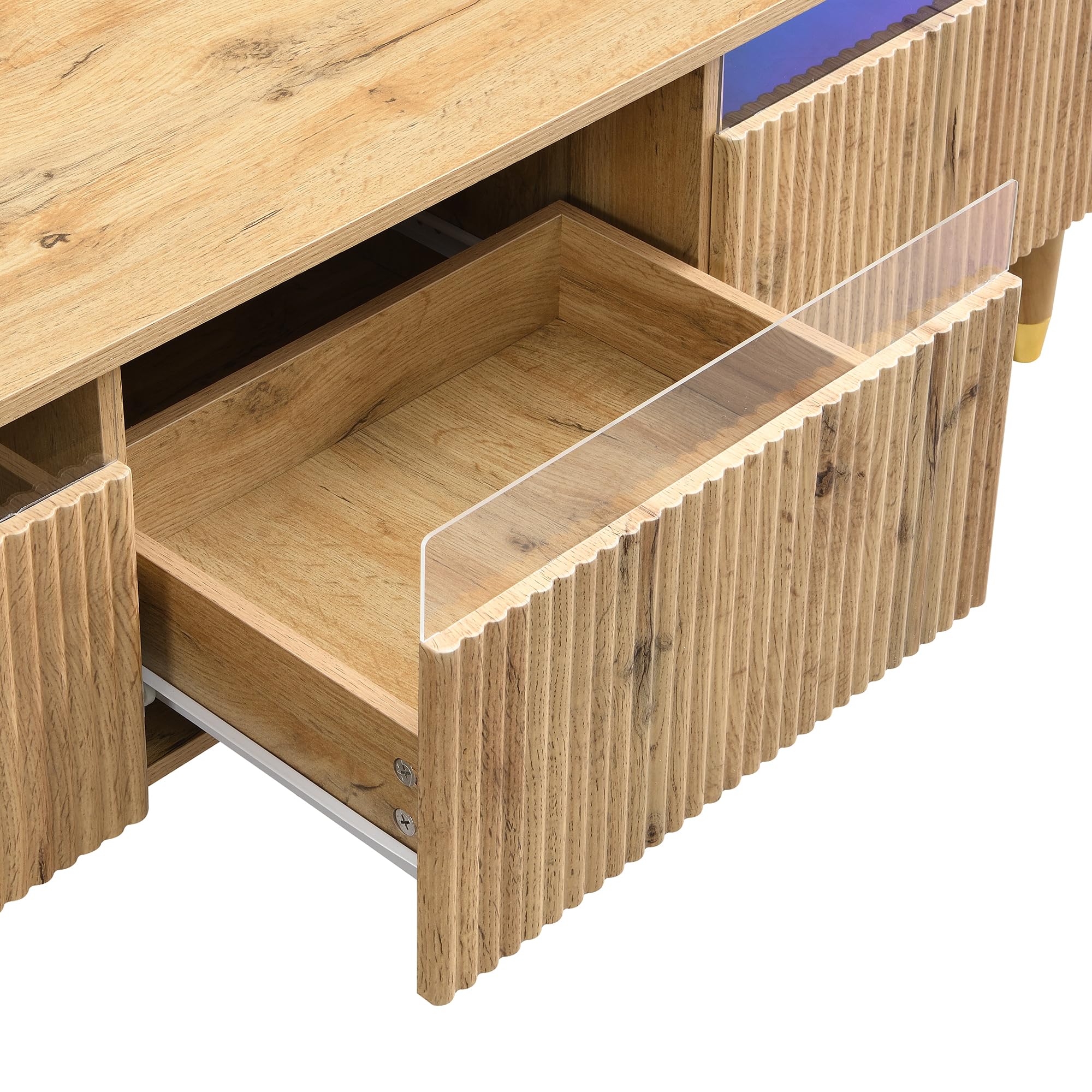 Azkoeesy Mobile TV con illuminazione a LED e 4 cassetti, 178 x 35 x 45 cm, con accenti dorati, vano portaoggetti XL per soggiorno, robusto MDF e acrilico, design moderno (naturale)