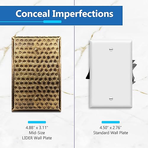 Vista 17 de LIDER Placa de pared de metal en blanco, cubierta de salida de acero inoxidable, resistente a la corrosión, tamaño mediano de 1 banda, 4.88 x 3.11