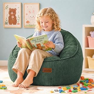 Bean Bag Chair, Cozy Fluffy Beanbag Chairs with Filler for Kids, Floor Tiny Beanbag Chair for Living Room Gaming & Reading (Kids-S-DarkGreen)