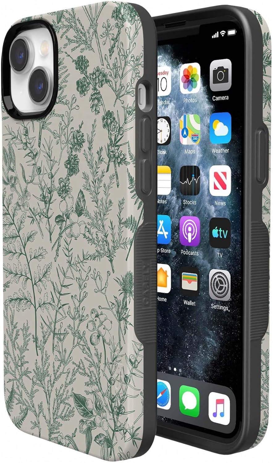 Casely iPhone 14 Plus Case | Sage Garden | Green Floral | Bold Protective Design | Compatible with MagSafe
