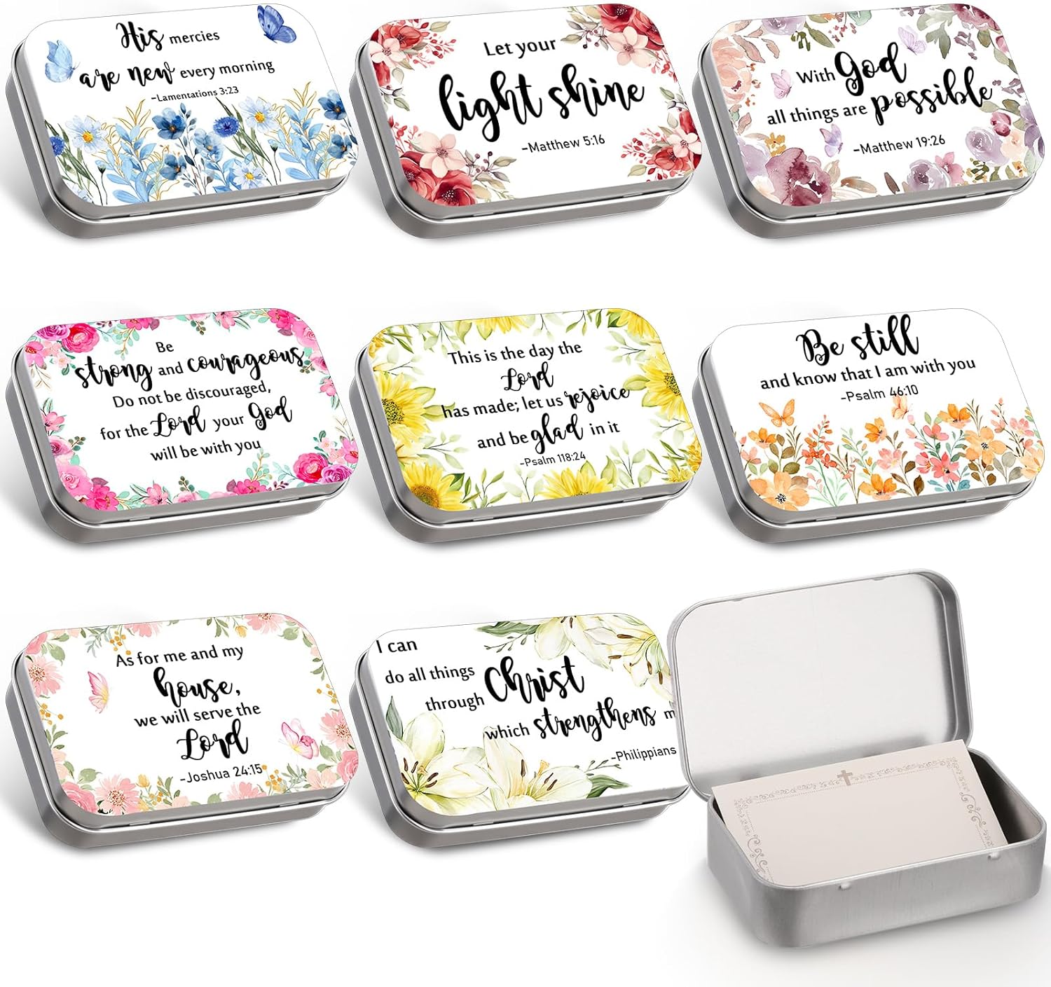 24 Set Christian Gift Tin Boxes with 120 Pcs Prayer Cards Scripture Bible Verse Cards Inspirational Encouragement Religious Valentines Gifts for Women Sister Girlfriend