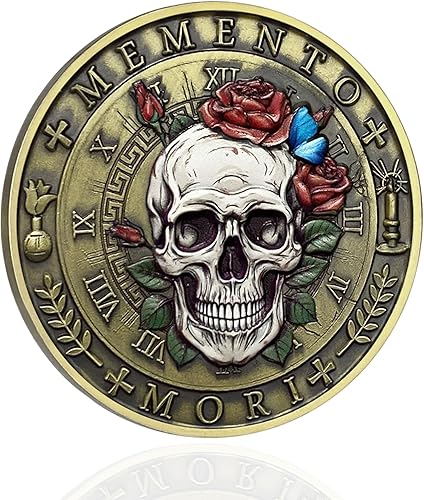 Miniatura 2 de Calavera mariposa Memento Mori Challenge Coin Skull Stoic Carpe Diem Coin Time is Limited Amor Fati Token Medallones de estoicismo, regalos para