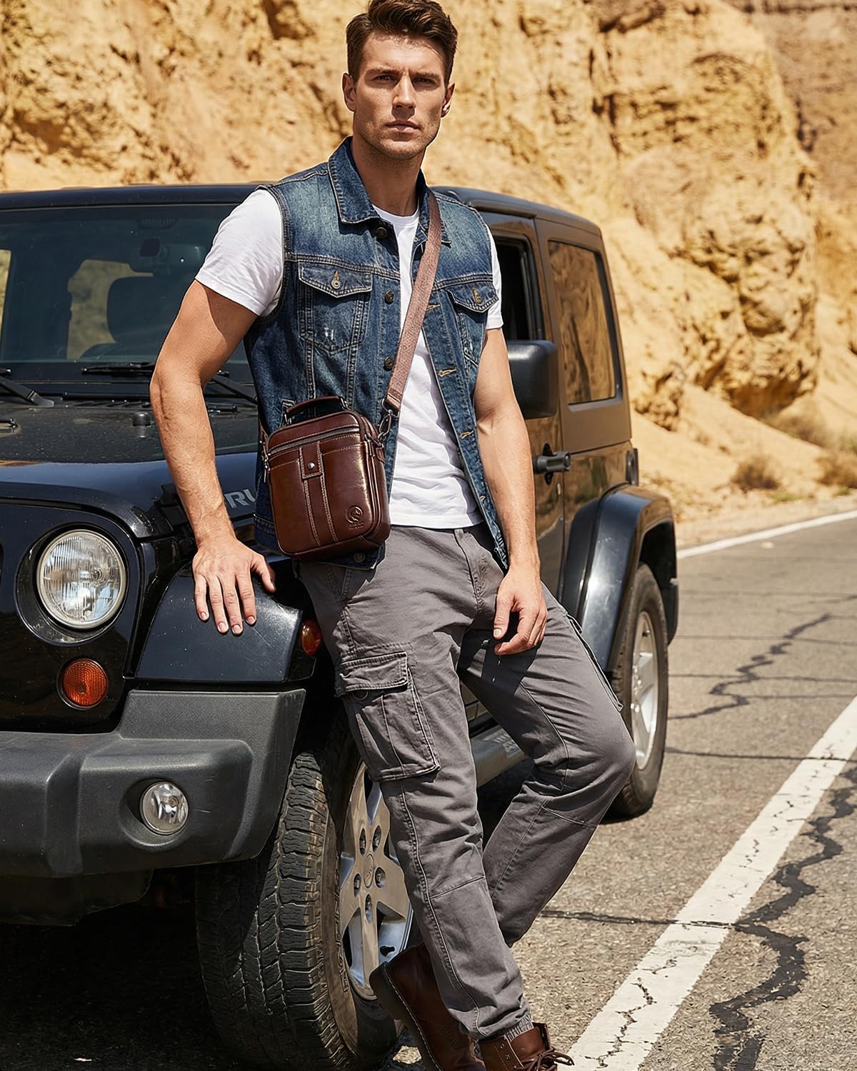 RAINBOW HORSE Men's Vintage Leather Crossbody Bag - Stylish & Functional Shoulder Bag for Daily Use - Image 8